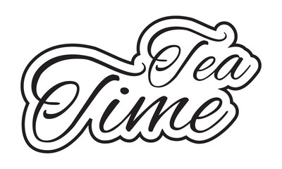 Tea time black lettering text on white textured background with turquoise stains, Tea calligraphy for logo, menu, cafe, invitation and postcards. Tea time vector design. vector illustration. EPS 10