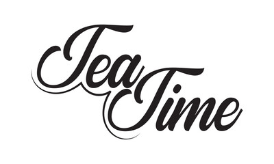 Tea time black lettering text on white textured background with turquoise stains, Tea calligraphy for logo, menu, cafe, invitation and postcards. Tea time vector design. vector illustration. EPS 10