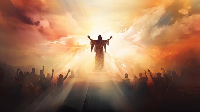 Craft a photorealistic image of Jesus surrounded by people seeking healing, depicting his divine touch in a wide-angle view that evokes hope and faith