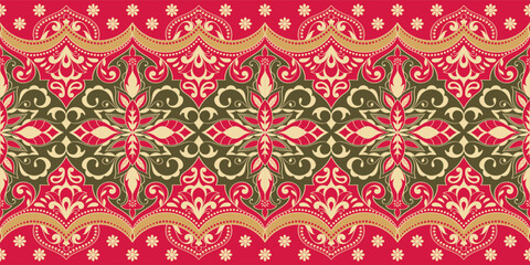 Indian seamless pattern with floral ornament. Ethnic border, background.