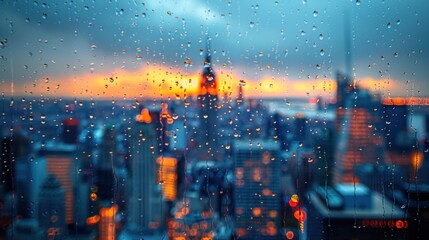 Craft a sleek LinkedIn banner for a professional profile, featuring a city view with beautiful rain