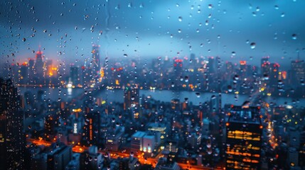 Obraz premium Create a high-quality blog header for a business consultancy, using imagery of a rainy city skyline