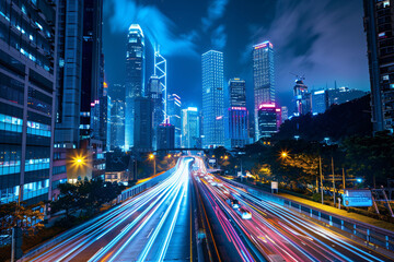 Obraz premium Night Cityscape with Colorful Light Trails from Traffic