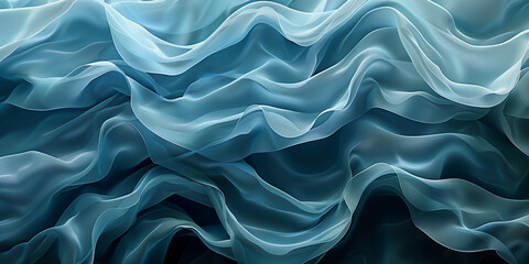 Obraz premium Close-up of light blue, wavy fabric layers with a silky texture, creating an undulating pattern that evokes an oceanic feel