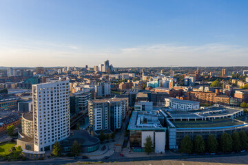 Aerial photo of the Leeds city centre showing the city centre from above by the area known as The...