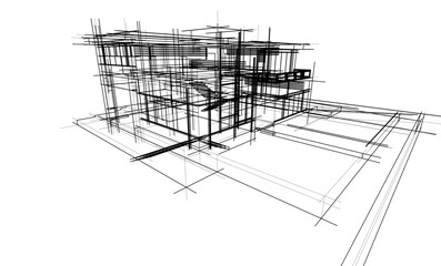 house building sketch architectural 3d illustration