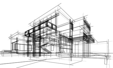 Fototapeta premium house building sketch architectural 3d illustration