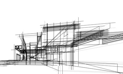 house building sketch architectural 3d illustration