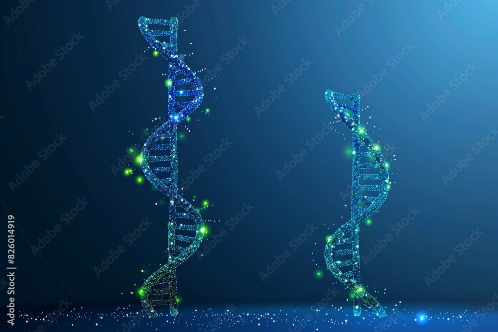 Canvas Prints Futuristic digital DNA helix in neon blue and green hues, showcasing innovation and technology in genetic engineering with a dark backdrop