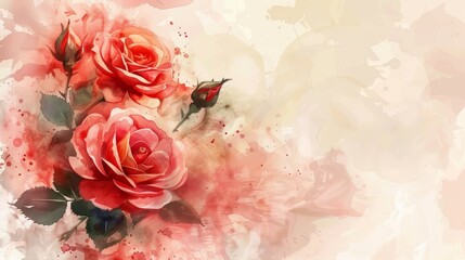 Red watercolor roses on a beige background.