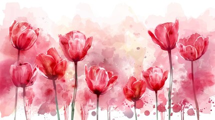Red watercolor tulips.