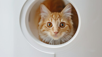 Curious Cat Looking Through Circular Opening.