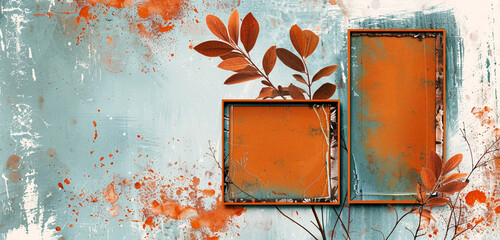 Vector stereoscopic rectangle template set with rust orange scrapbook mockup frame photo collage.