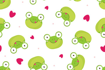 Cute frogs and hearts seamless pattern. Vector love background