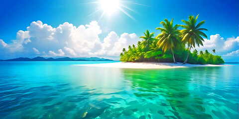 Fototapeta na wymiar Tropical white sand beach with coco palms