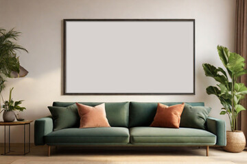 Mockup poster horizontal frame in modern living room background. Mockup frame in a modern living room interior.