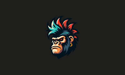 head gorilla with hair punk vector logo design