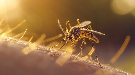 Fototapeta premium A close-up of a mosquito on human skin