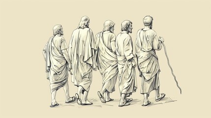 Obraz premium Biblical Illustration of Jesus with Disciples, Emphasizing His Teaching and Leadership