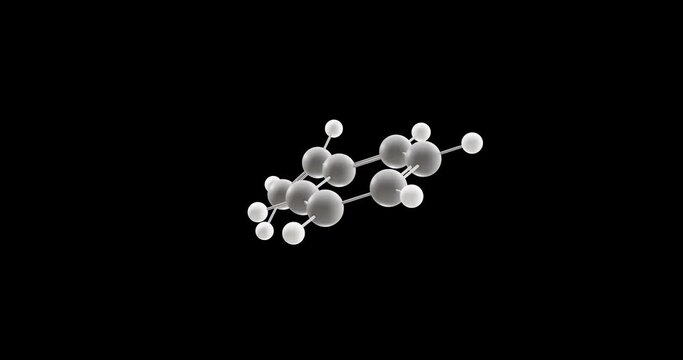Styrene molecule, rotating 3D model of monomers, looped video on a black background