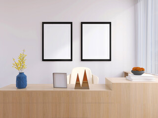 Wall Poster Frame Mockup in a Living Room with beautiful Interior Design and 3D Render