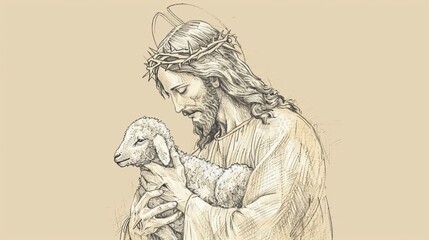 Biblical Illustration of Jesus as the Good Shepherd, Emphasizing His Role of Care and Protection