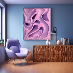 Living room with purple chair and pink painting on wall