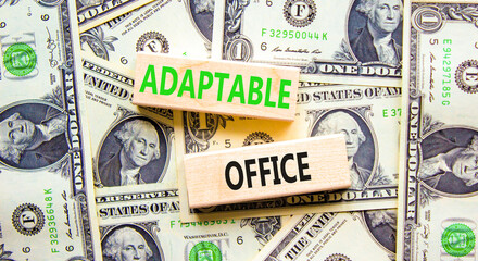 Adaptable office symbol. Concept words Adaptable office on beautiful wooden block. Beautiful dollar...