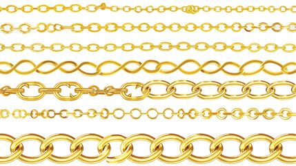 Golden chains brushes. Gold metal chain borders isolated on white background