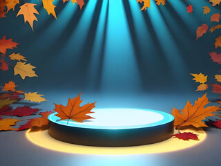 Autumn hologram light background and blank for placing product