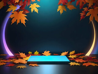 Autumn hologram light background and blank for placing product