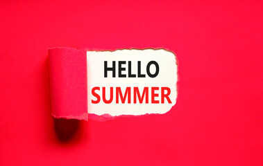 Hello summer symbol. Concept words Hello summer on beautiful white paper. Beautiful red paper...