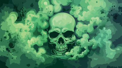 Green smoke with skull sign. Cartoon toxic cloud Cartoon