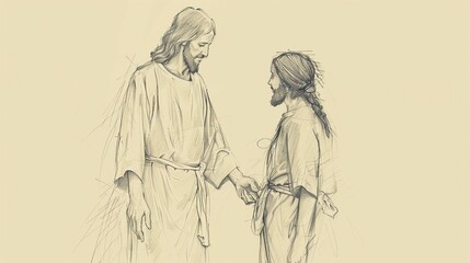 Fototapeta premium Biblical Illustration of Jesus Assisting in Difficult Decisions, Emphasizing His Guidance