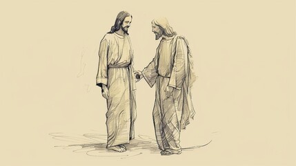 Obraz premium Biblical Illustration of Jesus Assisting in Difficult Decisions, Emphasizing His Guidance