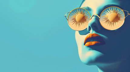 Artistic Young Woman with Sun Reflections in Glasses Surreal Style