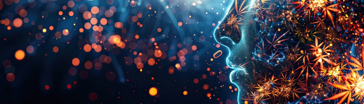 Infographic showing the endocannabinoid system in the human body, digital art, vibrant colors, sleek and modern design