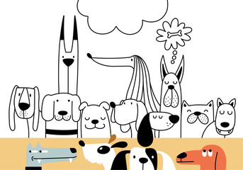 doodle dogs line art background