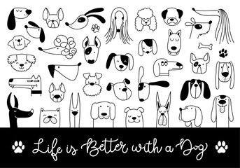Different type of vector cartoon dog faces for design