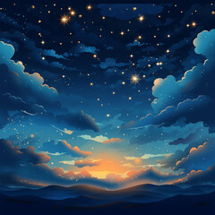 starry night sky with clouds and stars over a mountain