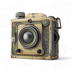 A yellow camera with a black dial, isolated on transparent background, PNG.