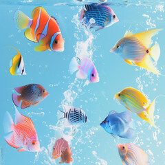 there are many different colored fish swimming in the water