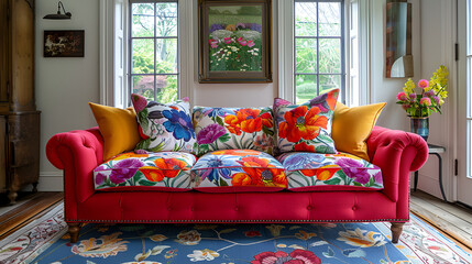 Playful pansy paradise: pansy prints whimsical, Artistic Sofa Design