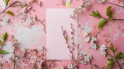 Paper blank in pink on terrazzo background, feminine design