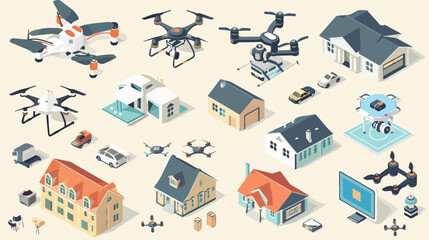 Isometric quadcopters. Different drones for delivery