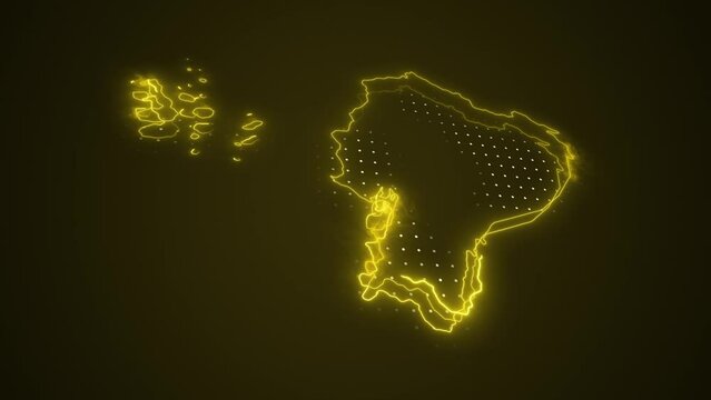 3D Neon Yellow Ecuador Map Borders Outline Loop Background