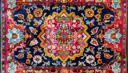 Fototapeta premium Textures of traditional wool carpet with geometric pattern. Ornament rug background
