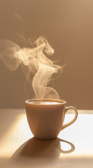 there is a cup of coffee with steam rising out of it