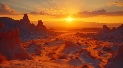 araffes in the desert with a sunset in the background