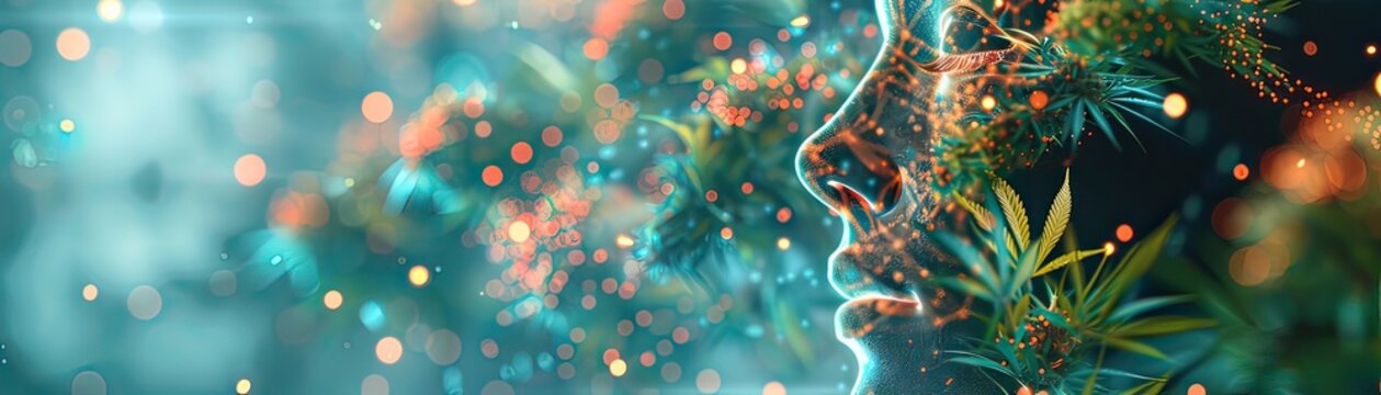 Infographic showing the endocannabinoid system in the human body, digital art, vibrant colors, sleek and modern design